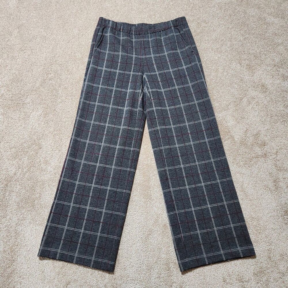 J. Jill Dress Pants Women SP Gray Plaid Mid Rise Ponte Full Leg Pull On